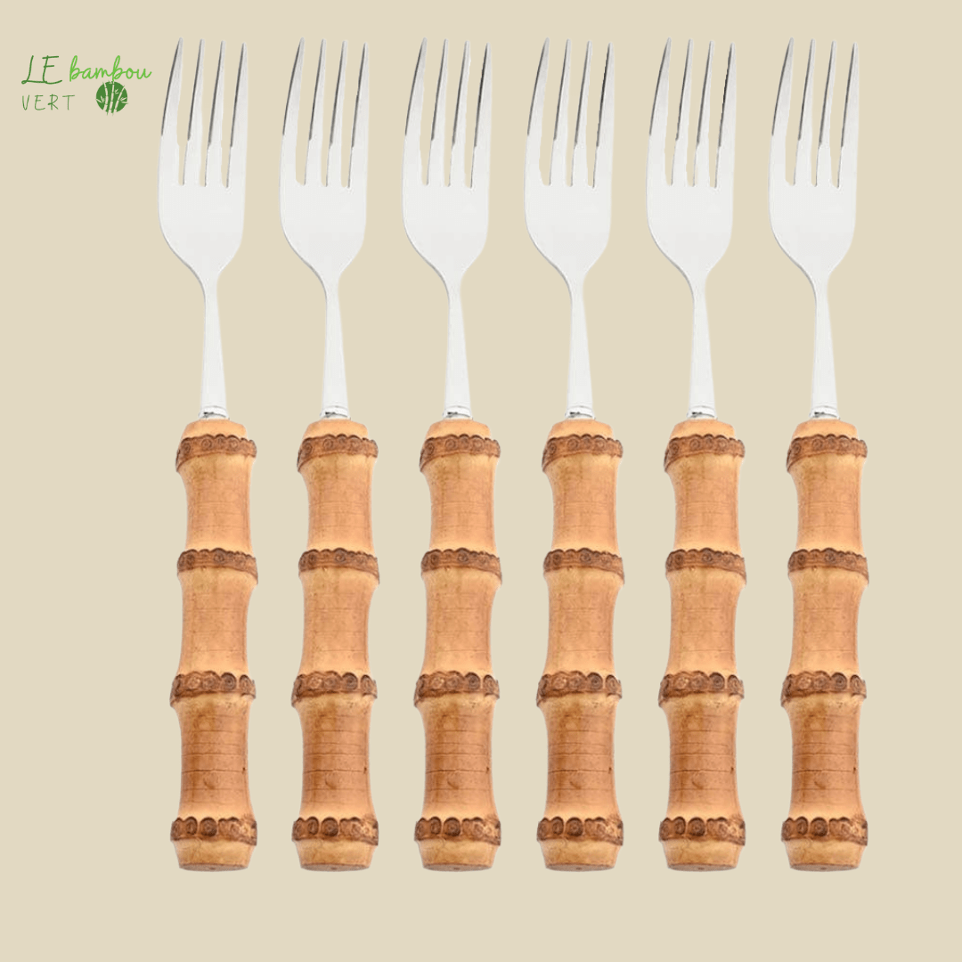 Fourchettes en bambou et en acier inoxydable 6pcs argenté