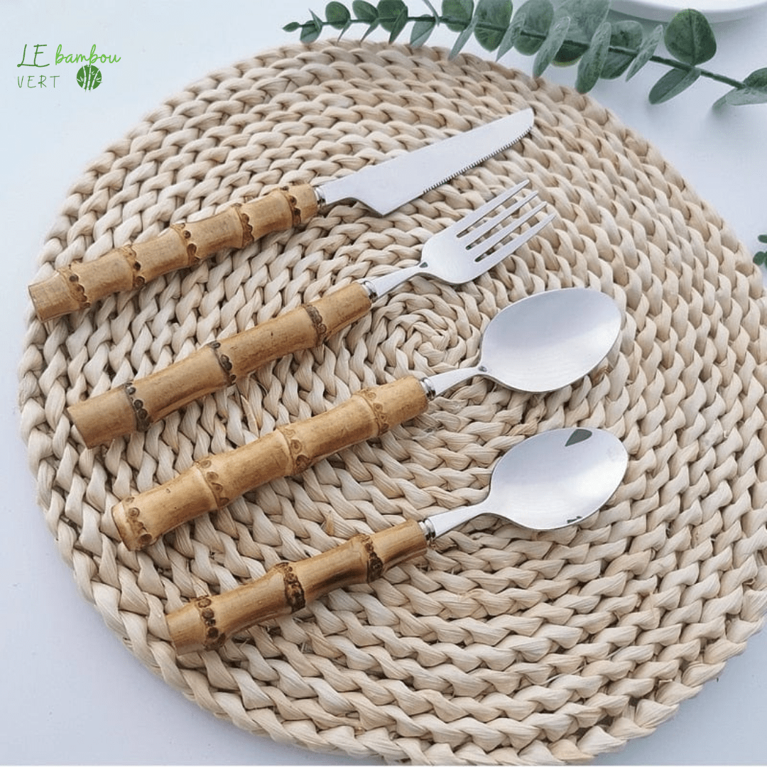 Ensembles de couverts en bambou Naturel 4 à 32pcs argenté