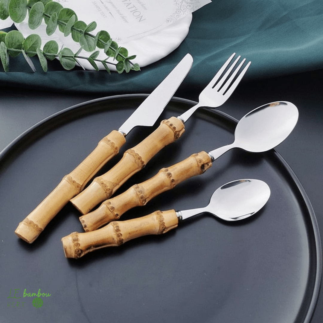 Ensembles de couverts en bambou Naturel 4 à 32pcs argenté