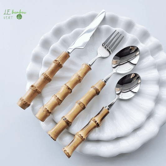 Ensembles de couverts en bambou Naturel 4 à 32pcs argenté