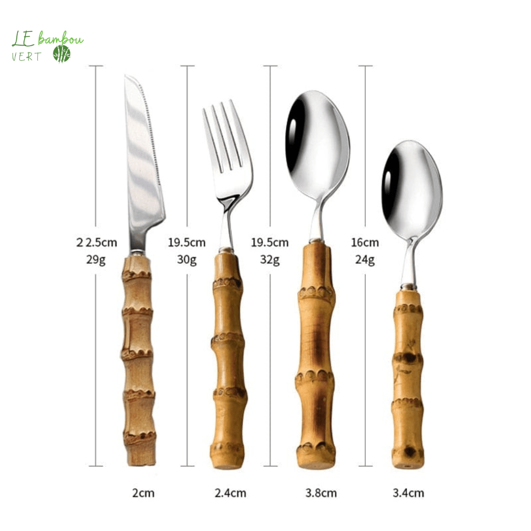 Ensembles de couverts en bambou Naturel 4 à 32pcs argenté