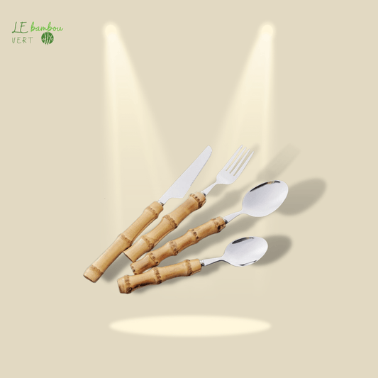 Ensembles de couverts en bambou Naturel 4 à 32pcs argenté